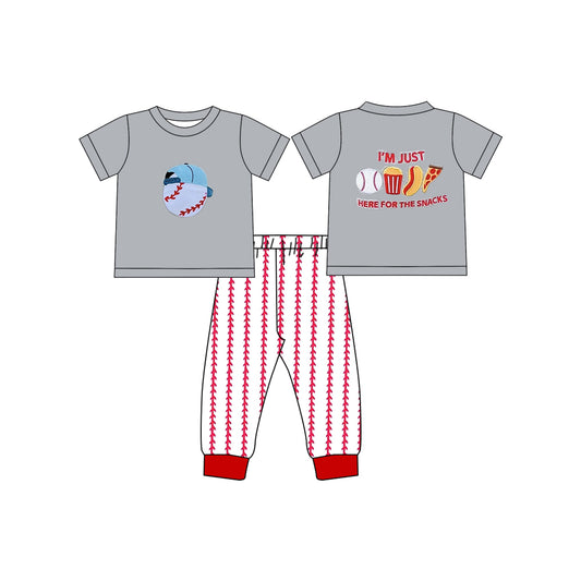 preorder BSPO0559 i'm just baseball grey short sleeve red striped pants boys set