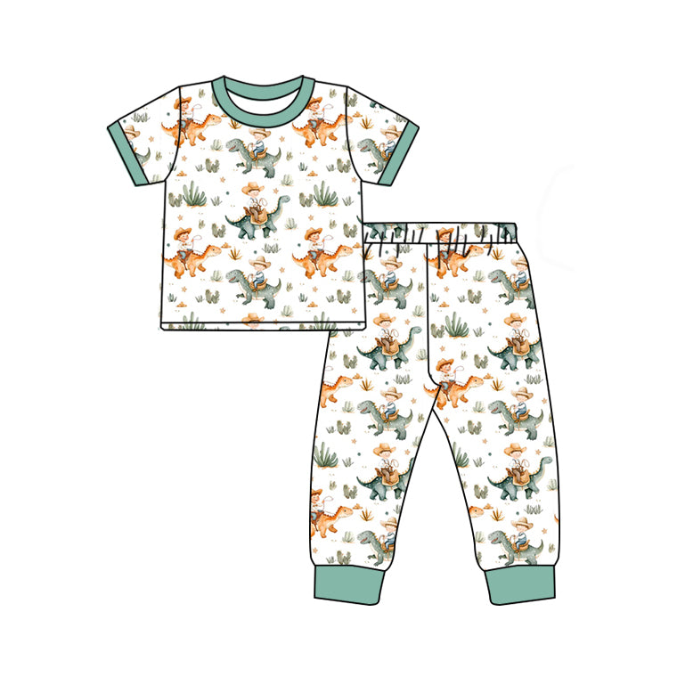 preorder BSPO0562 Western rodeo dinosaur cactus short sleeve pants boys pajamas