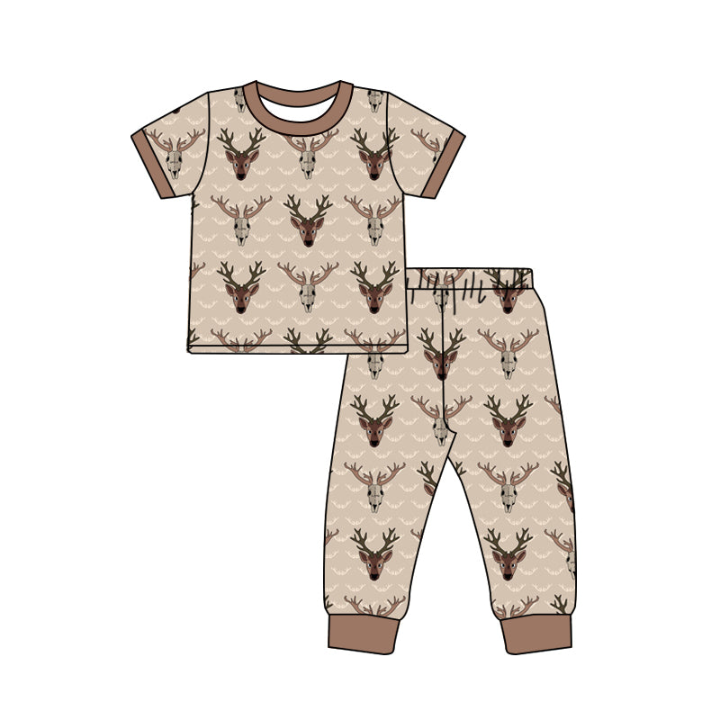 preorder BSPO0568 hunting deer brown short sleeve pants boys pajamas