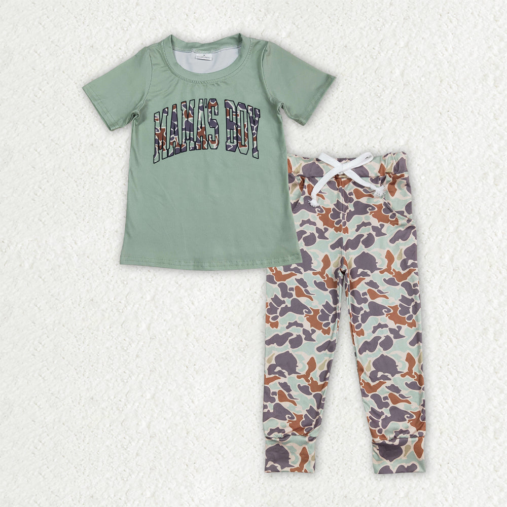 BSPO0575 camo mama's boy green short sleeve camo pants boys set