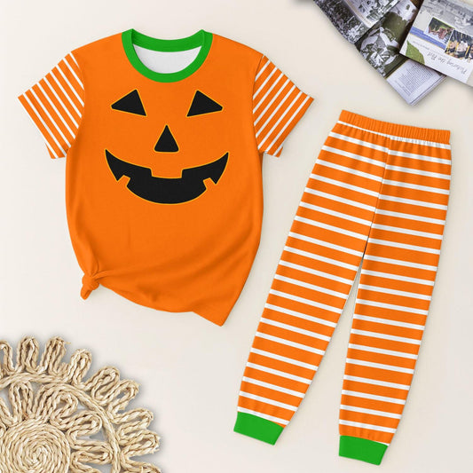 preorder BSPO0578 Halloween pumpkin spooky orange short sleeve striped pants boys pajamas