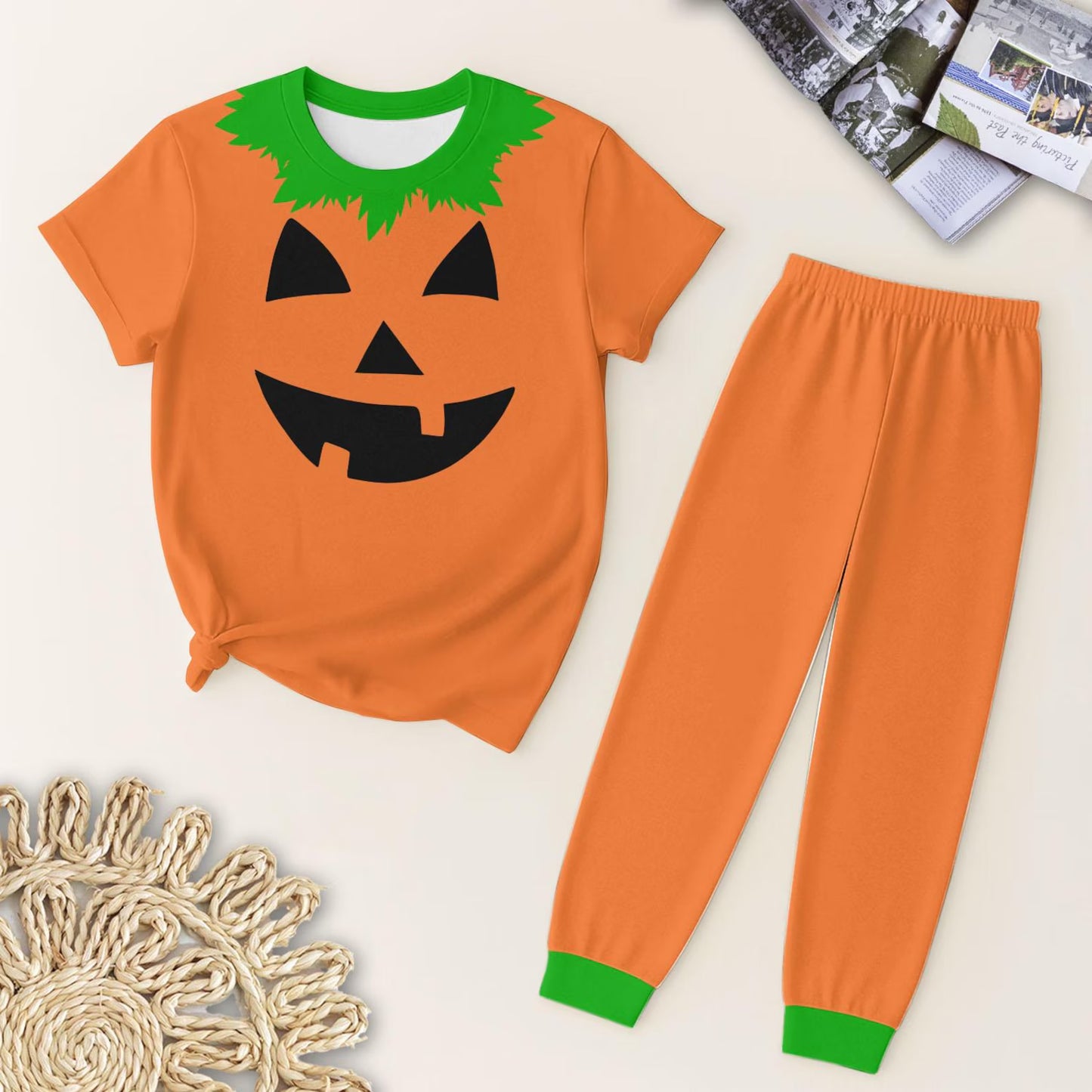 preorder BSPO0579 Halloween pumpkin spooky orange short sleeve pants boys pajamas