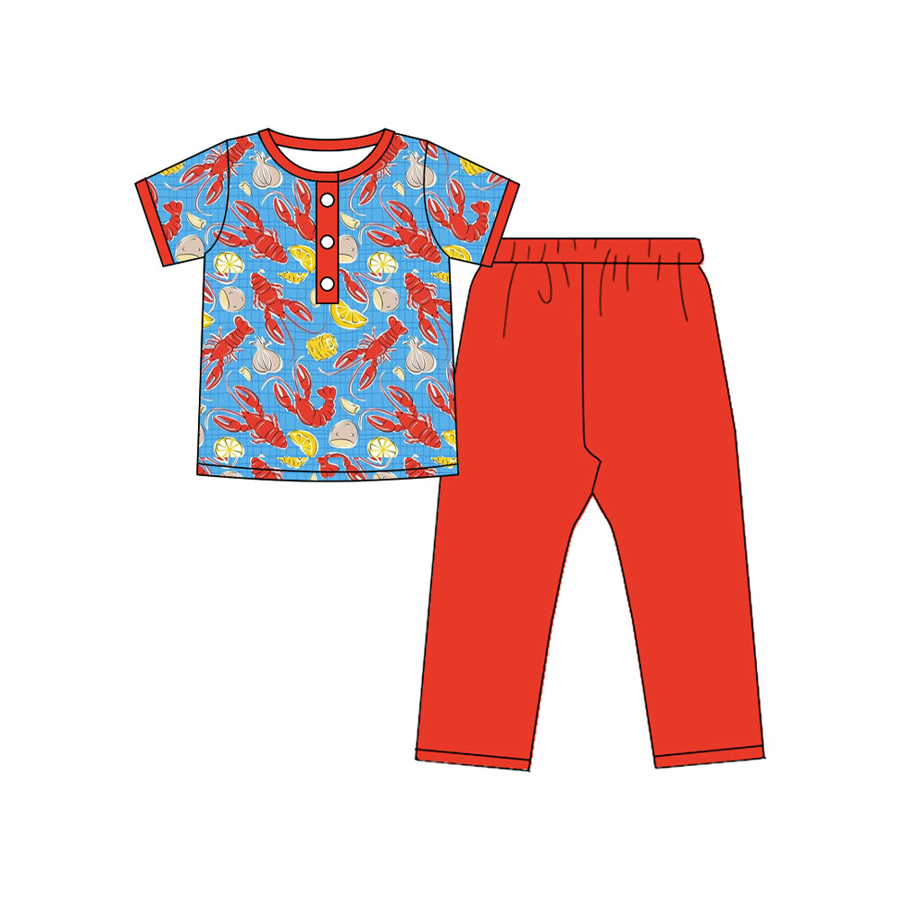 preorder BSPO0590 crayfish corn blue short sleeve red pants boys set
