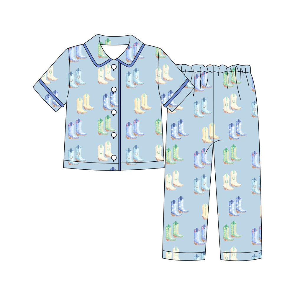 preorder BSPO0591 Western boots blue short sleeve pants adult man pajamas
