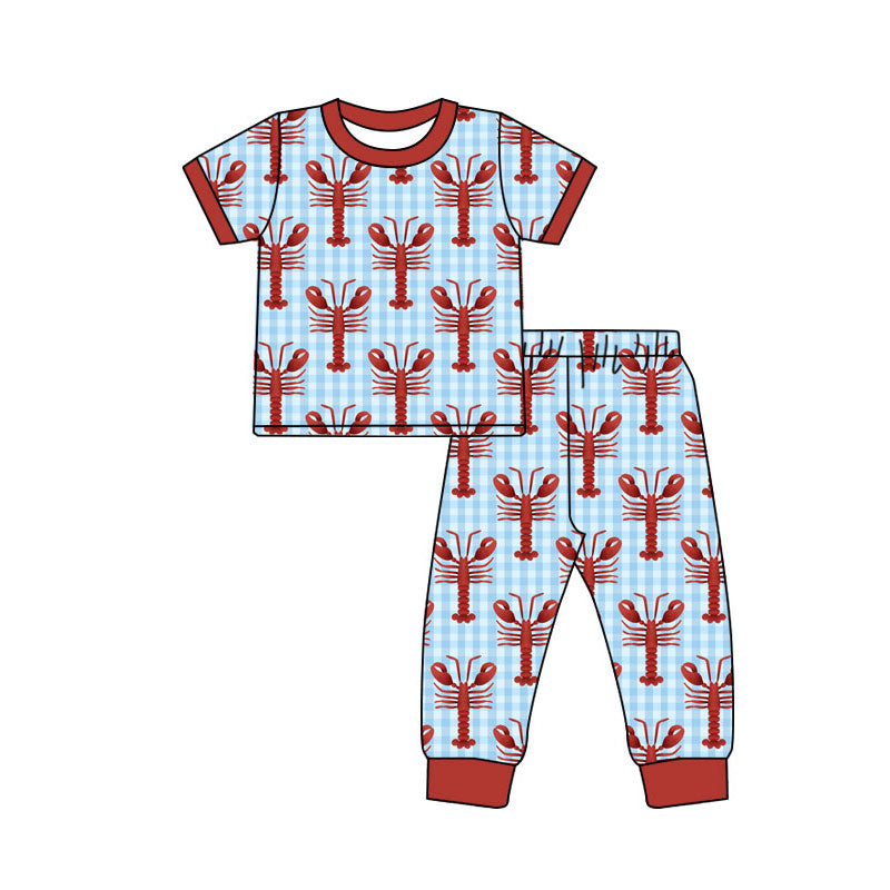preorder BSPO0596 red crayfish blue checkered short sleeve pants boys pajamas