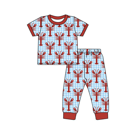 preorder BSPO0596 red crayfish blue checkered short sleeve pants boys pajamas