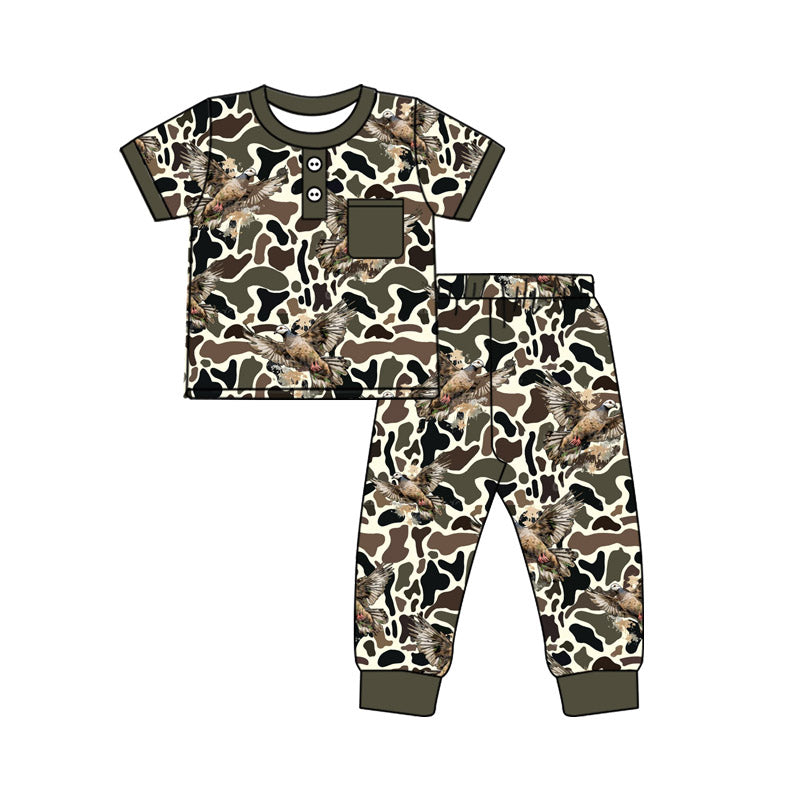 preorder BSPO0598 hunting mallard duck camo pocket short sleeve pants boys set