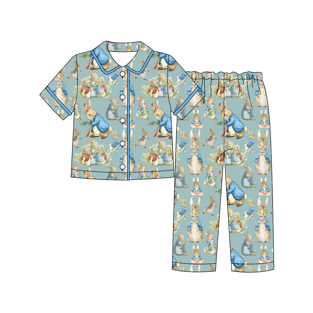 preorder BSPO0601 Easter bunny rabbit blue short sleeve pants boys pajamas