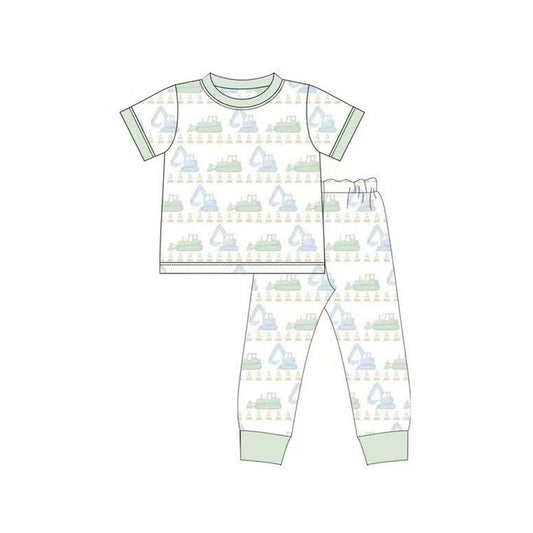 preorder BSPO0609 cute construction truck short sleeve pants boys pajamas