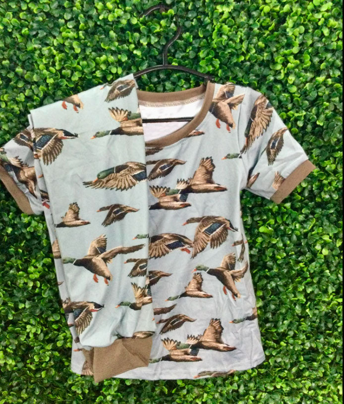 preorder BSPO0618 hunting mallard duck short sleeve pants boys pajamas