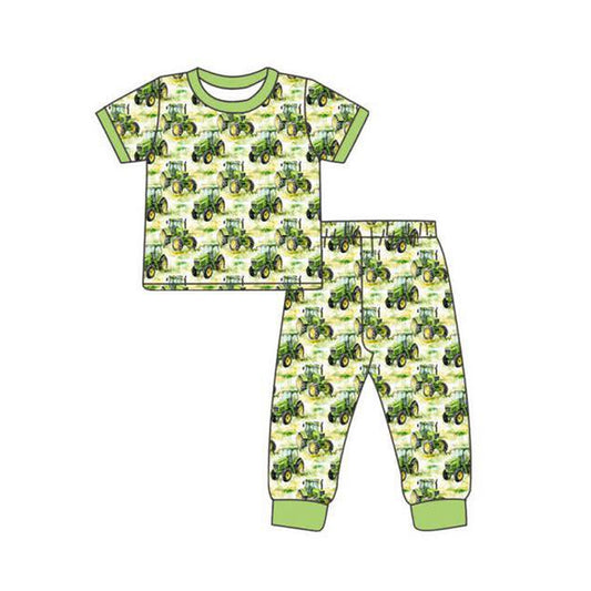 preorder BSPO0631 Farm Tractor Green Short Sleeve Pants Boys Pajamas