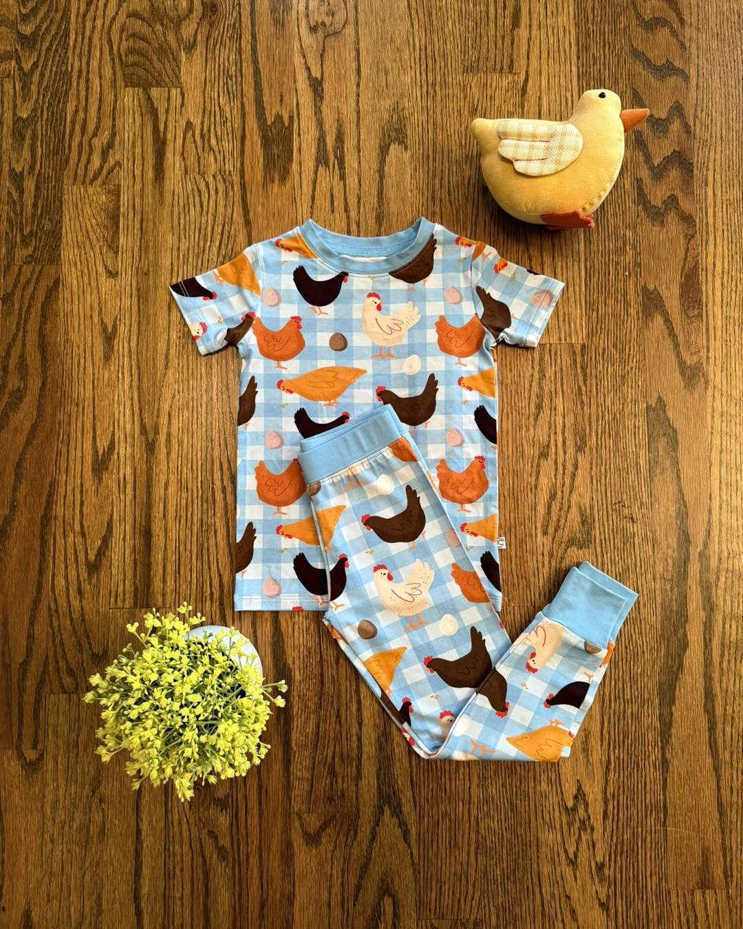 preorder BSPO0638 Farm Chick Blue Checkered Short Sleeve Pants Boys Pajamas