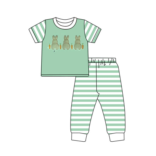 preorder BSPO0648 Easter Rabbit Bunny Carrot Short Sleeve Striped Pants Boys Set