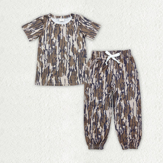 BSPO0650 Hunting Camo Short Sleeve Pants Boys Set