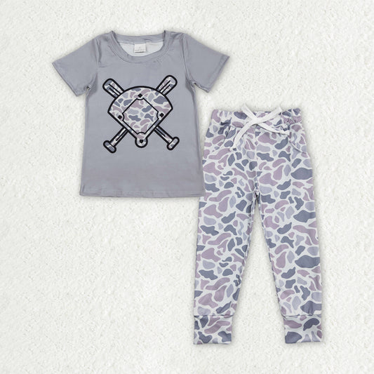 BSPO0656 Baseball Camo Short Sleeve Pants Boys Set