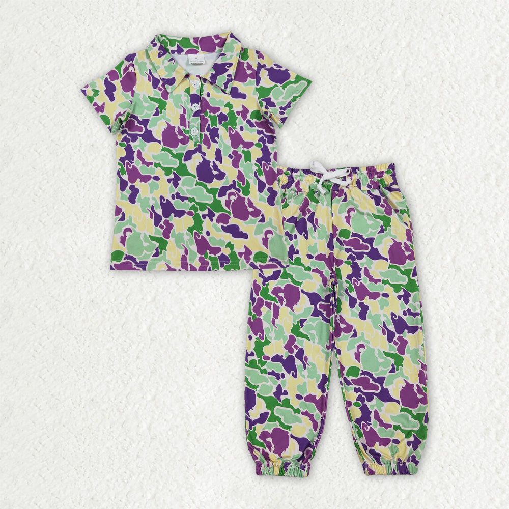 BSPO0659 Mardi Gras Camo Short Sleeve Pants Boys Set