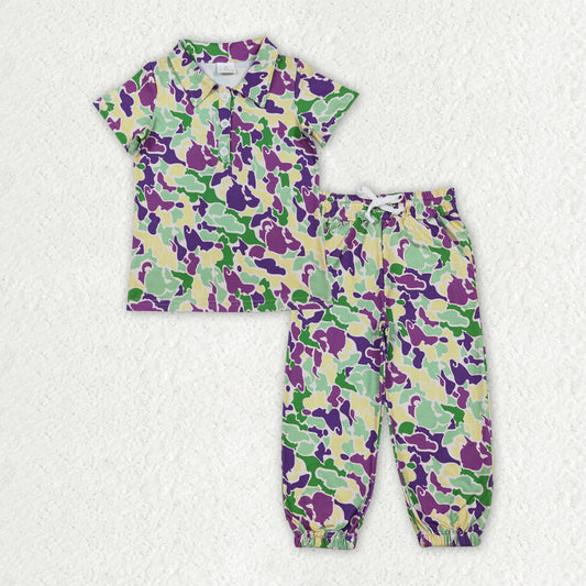 BSPO0659 Mardi Gras Camo Short Sleeve Pants Boys Set
