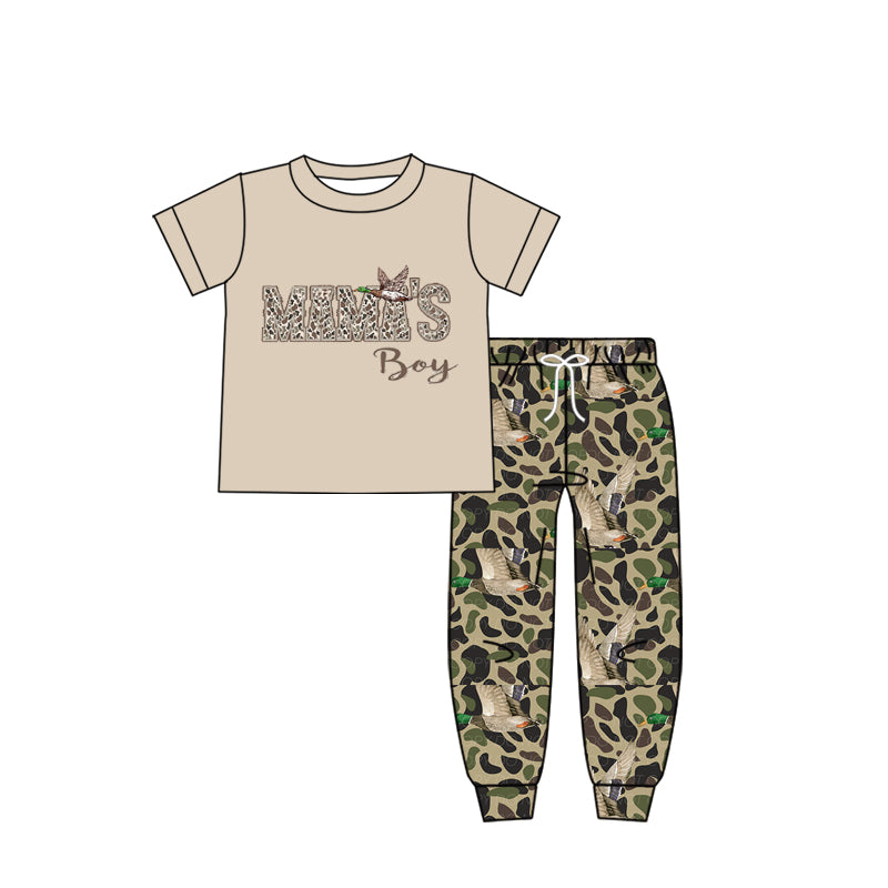 preorder BSPO0661 Mama's Boy Mallard Duck Short Sleeve Camo Pants Boys Set