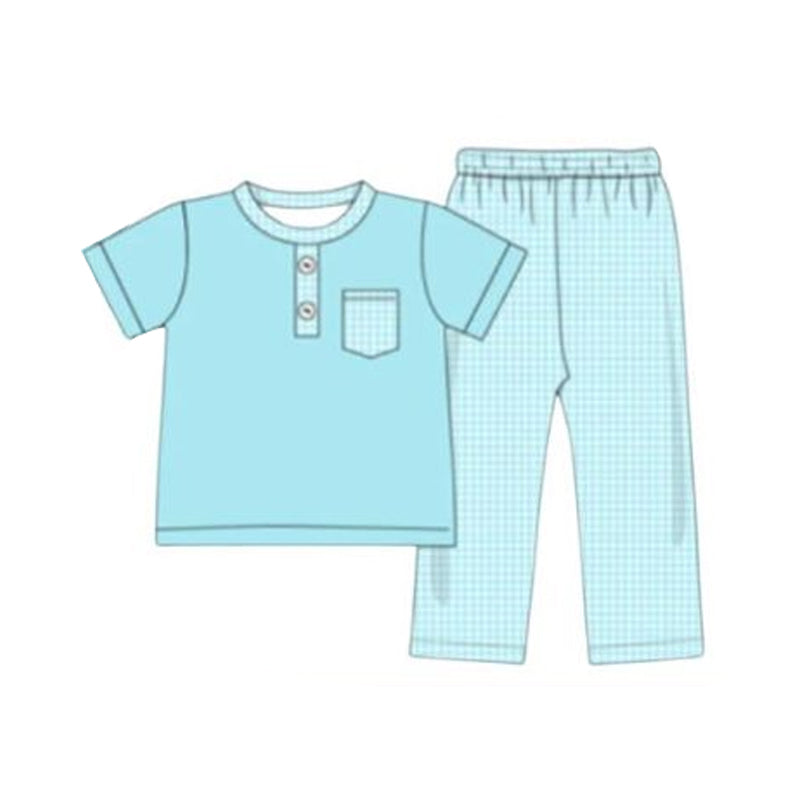 preorder BSPO0666 Blue Pocket Short Sleeve Pants Boys Set