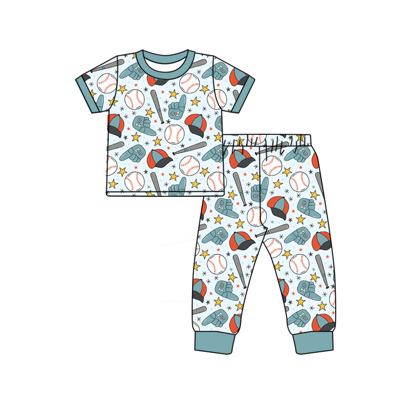 preorder BSPO0668 Baseball Blue Short Sleeve Pants Boys Pajamas
