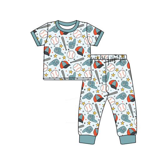 preorder BSPO0668 Baseball Blue Short Sleeve Pants Boys Pajamas