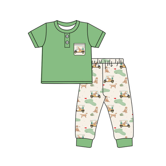 preorder BSPO0672 Golf Dog Green Short Sleeve Pants Boys Set