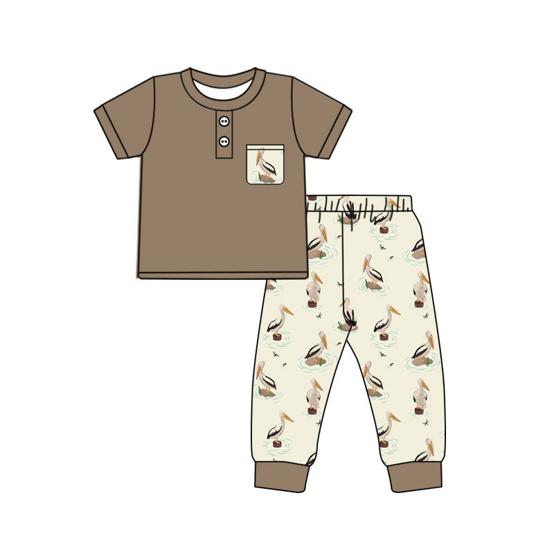 preorder BSPO0673 Pelican Brown Short Sleeve Pants Boys Set
