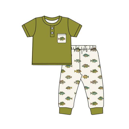 preorder BSPO0674 Hunting Fishing Green Short Sleeve Pants Boys Set