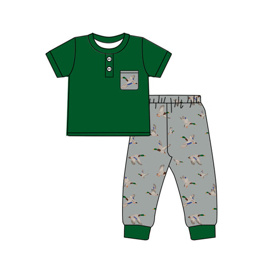 preorder BSPO0675 Hunting Mallard Duck Green Short Sleeve Pants Boys Set