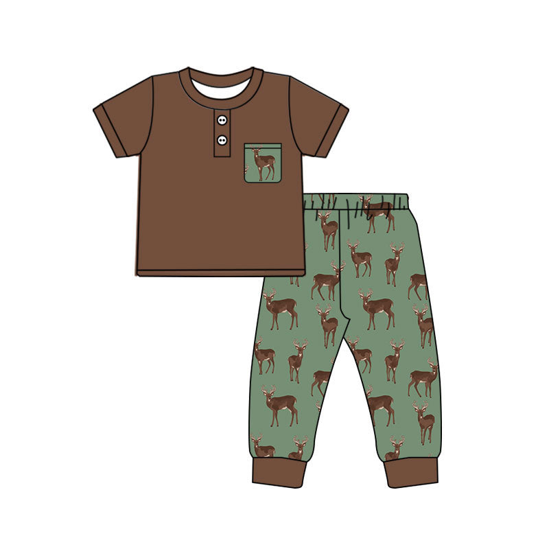 preorder BSPO0676 Hunting Deer Brown Short Sleeve Pants Boys Set