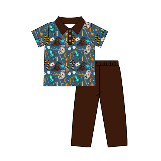 preorder BSPO0686 Magic Owl Black Checkered Short Sleeve Pants Boys Set