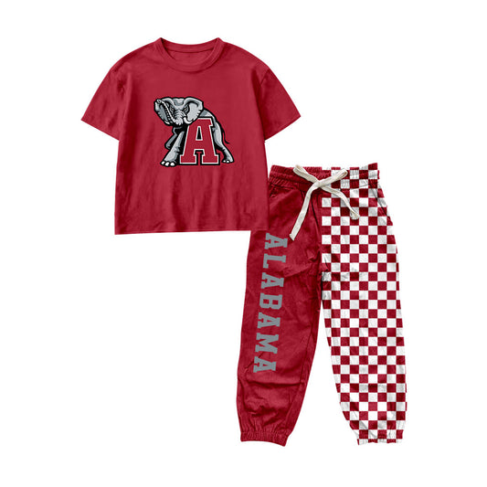 preorder BSPO0697 ALABAMA Maroon Short Sleeve Checkered Pants Boys Set