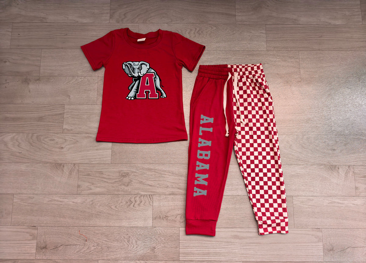 preorder Samples BSPO0697 ALABAMA Maroon Short Sleeve Checkered Pants Boys Set