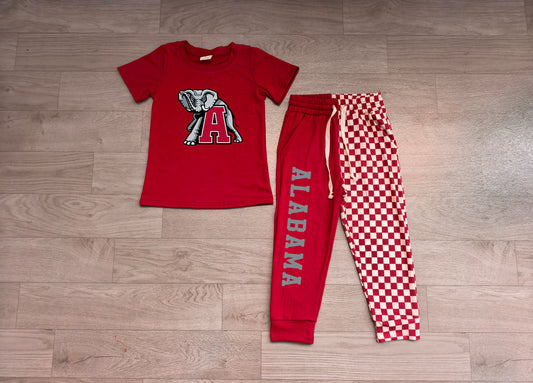 preorder Samples BSPO0697 ALABAMA Maroon Short Sleeve Checkered Pants Boys Set