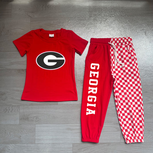 preorder Samples BSPO0700 GEORGIA Red Short Sleeve Checkered Pants Boys Set