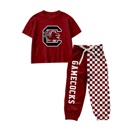 preorder BSPO0701 GAMECOCKS Maroon Short Sleeve Checkered Pants Boys Set