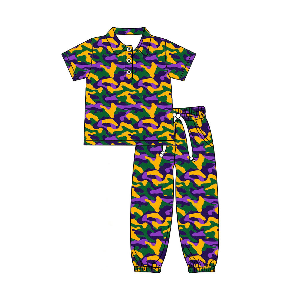 preorder BSPO0721 Mard Gras Camo Short Sleeve Pants Boys Set
