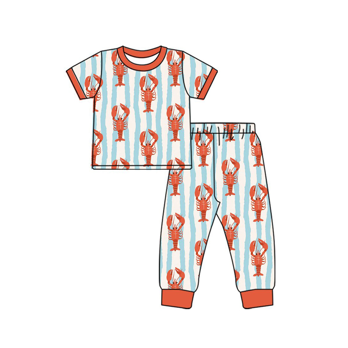 preorder BSPO0723 Crayfish Blue Striped Short Sleeve Pants Boys Pajamas