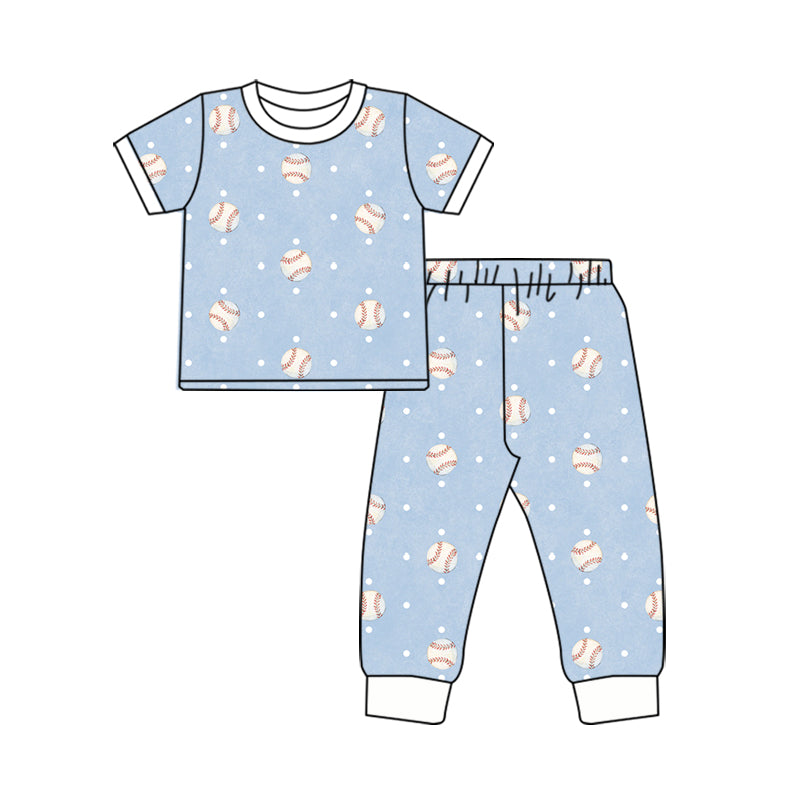 preorder BSPO0726 Baseball Blue Short Sleeve Pants Boys Set