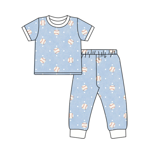 preorder BSPO0726 Baseball Blue Short Sleeve Pants Boys Set