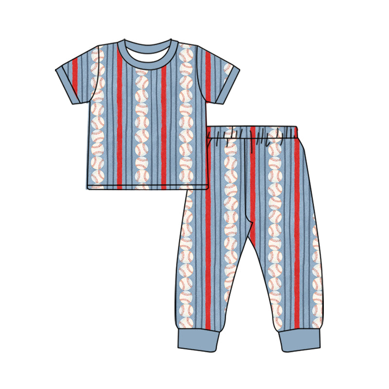 preorder BSPO0727 Baseball Blue Short Sleeve Pants Boys Set