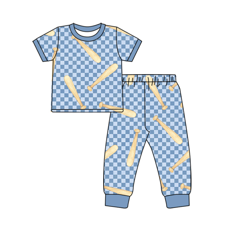 preorder BSPO0728 Baseball Blue Short Sleeve Pants Boys Set
