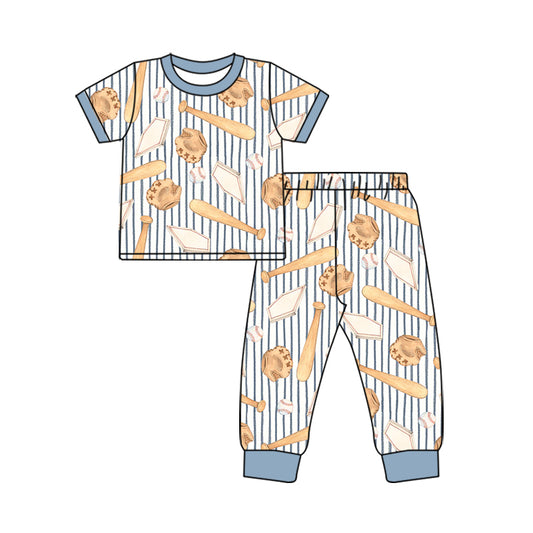 preorder BSPO0729 Baseball Blue Short Sleeve Pants Boys Set
