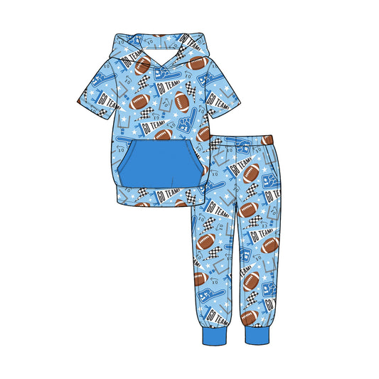 preorder BSPO0731 Go Team Pocket Hoodie Blue Short Sleeve Pants Boys Set