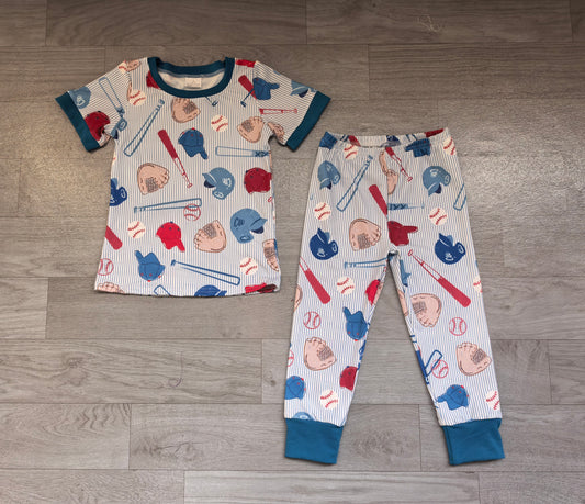 preorder Samples BSPO0732 Play Baseball Blue Short Sleeve Pants Boys Pajamas