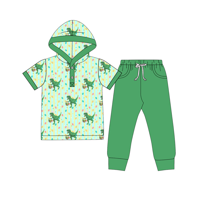 preorder BSPO0734 Easter Dinosaur Egg Green Hoodie Short Sleeve Pants Boys Set
