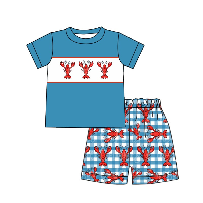 preorder BSSO0280 Blue crayfish short sleeve shorts boys set