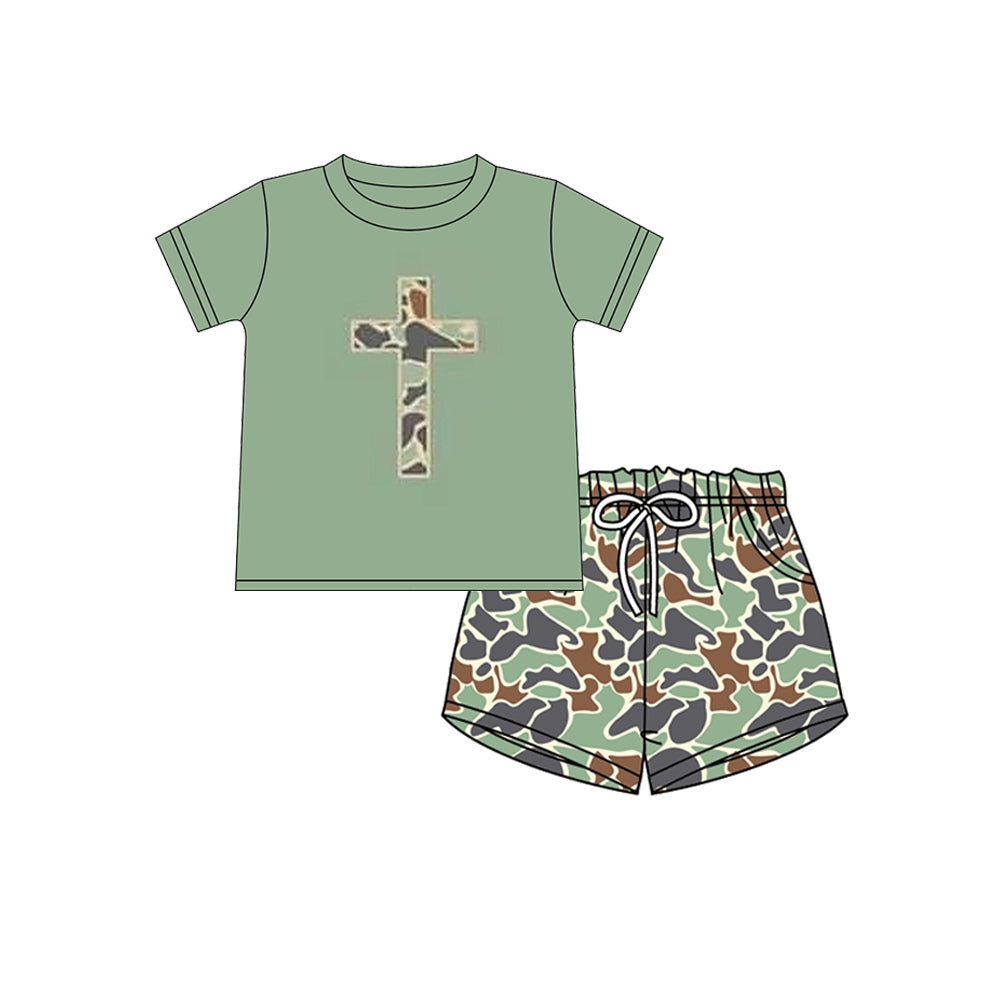 preorder BSSO0296 Easter camo green short sleeve camo shorts boys set