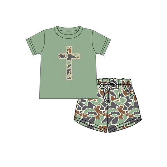 preorder BSSO0296 Easter camo green short sleeve camo shorts boys set