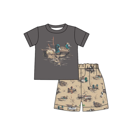 preorder BSSO0321 Mallard grey short sleeve brown shorts boys set